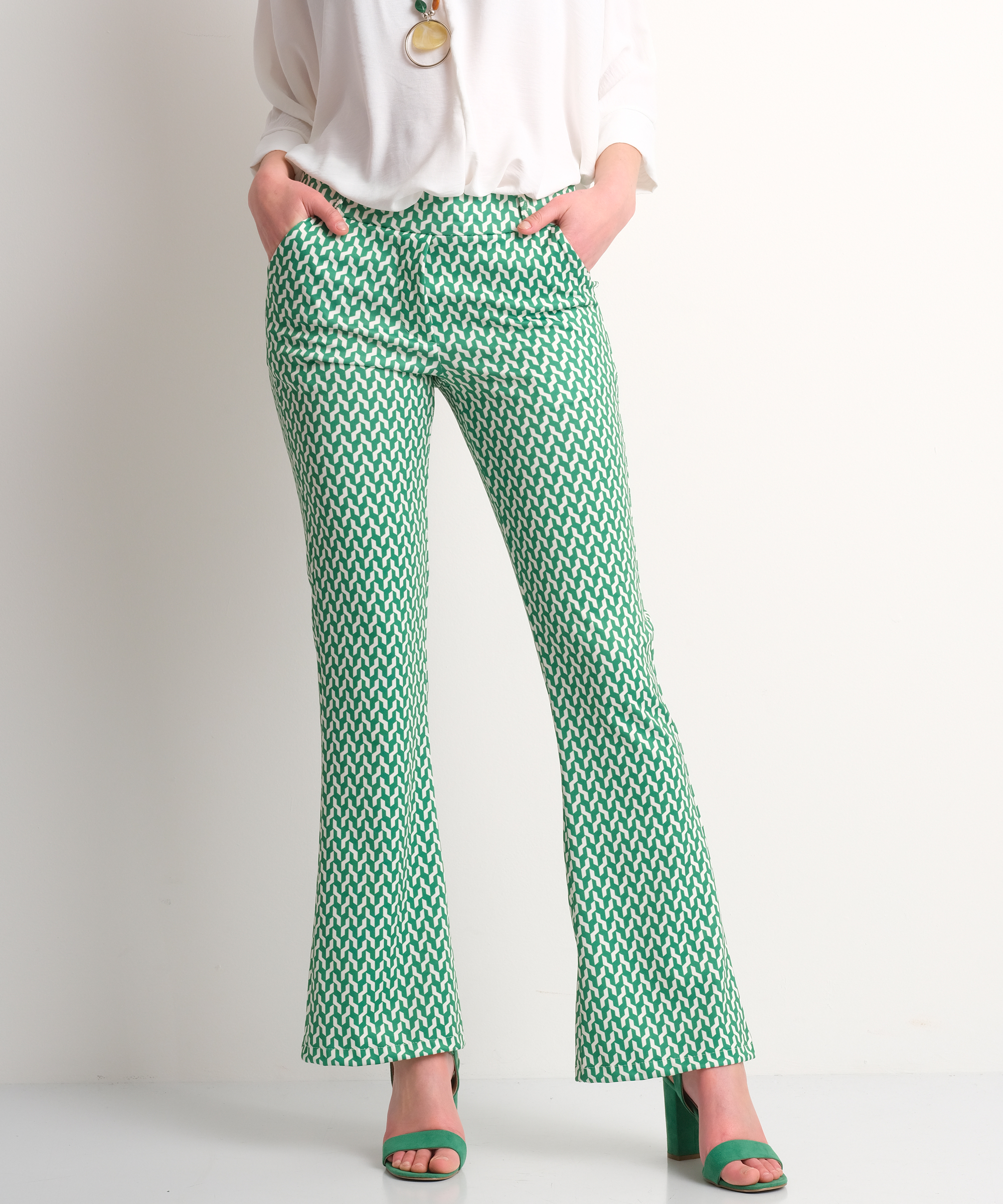 flared broek groene print