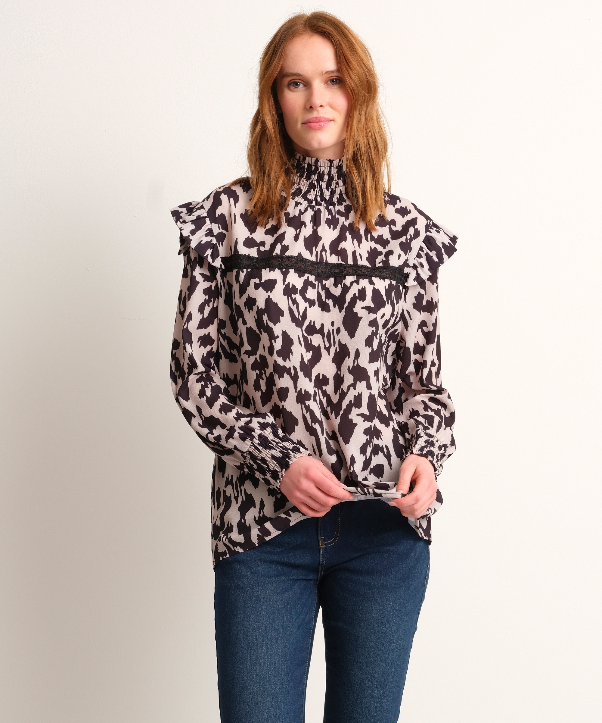 gesmockte blouse met kant